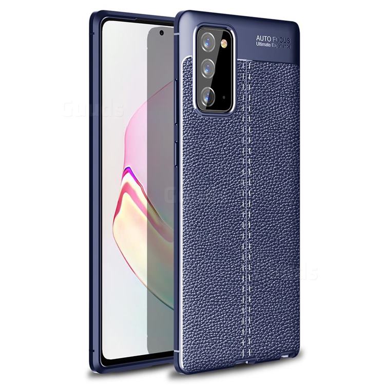 Luxury Auto Focus Litchi Texture Silicone TPU Back Cover for Samsung Galaxy Note 20 - Dark Blue