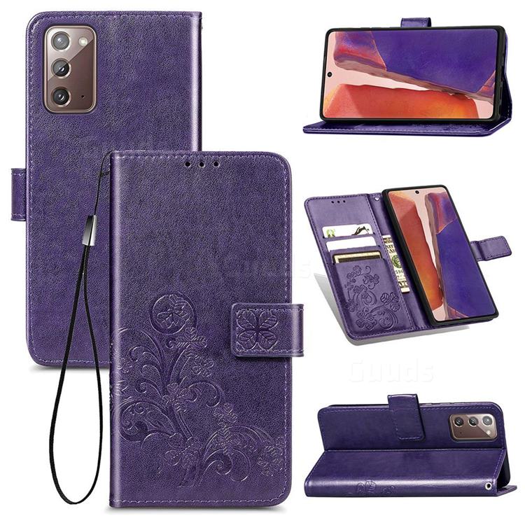 Embossing Imprint Four-Leaf Clover Leather Wallet Case for Samsung Galaxy Note 20 - Purple