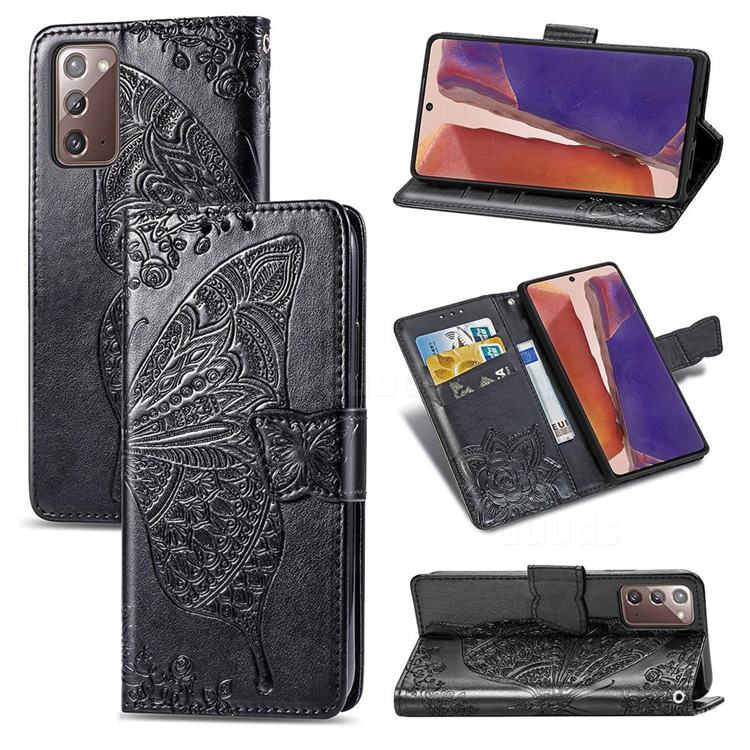 Embossing Mandala Flower Butterfly Leather Wallet Case for Samsung Galaxy Note 20 - Black