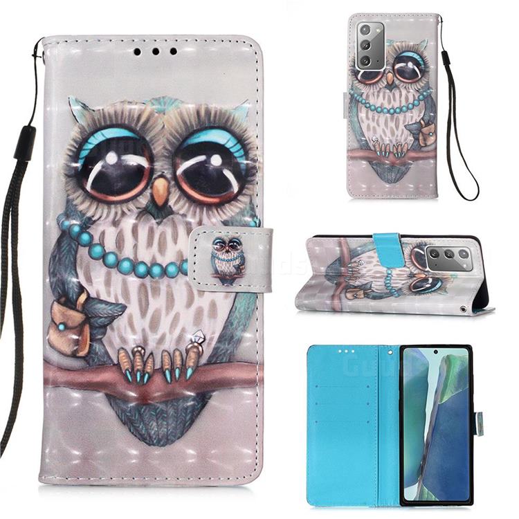 Sweet Gray Owl 3D Painted Leather Wallet Case for Samsung Galaxy Note 20
