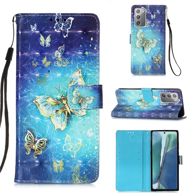 Gold Butterfly 3D Painted Leather Wallet Case for Samsung Galaxy Note 20