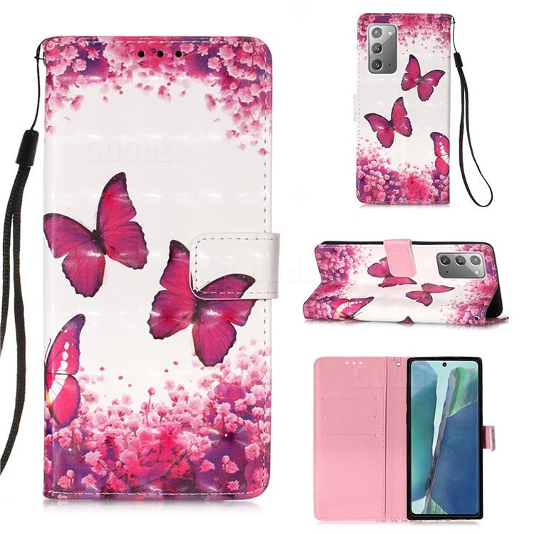 Rose Butterfly 3D Painted Leather Wallet Case for Samsung Galaxy Note 20