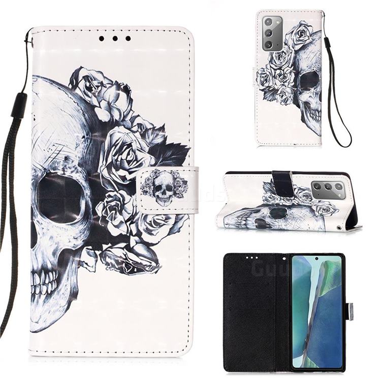 Skull Flower 3D Painted Leather Wallet Case for Samsung Galaxy Note 20