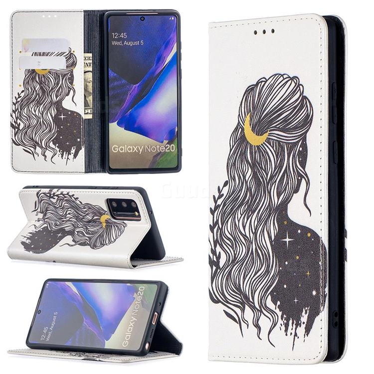 Girl with Long Hair Slim Magnetic Attraction Wallet Flip Cover for Samsung Galaxy Note 20