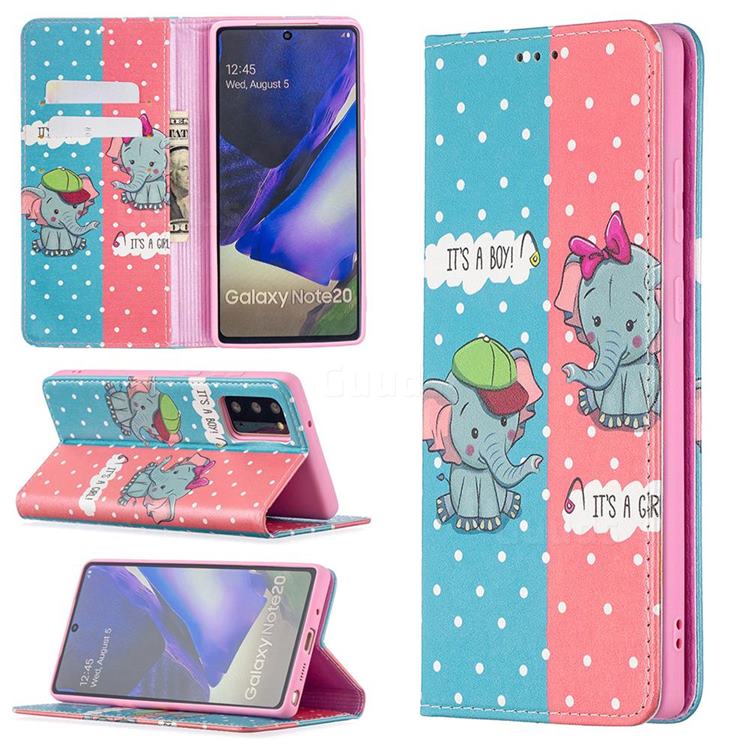 Elephant Boy and Girl Slim Magnetic Attraction Wallet Flip Cover for Samsung Galaxy Note 20