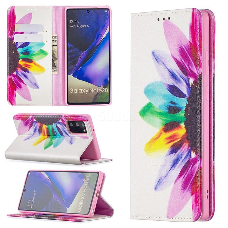 Sun Flower Slim Magnetic Attraction Wallet Flip Cover for Samsung Galaxy Note 20