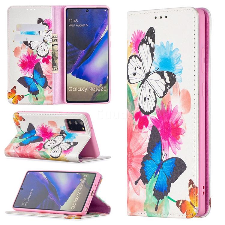 Flying Butterflies Slim Magnetic Attraction Wallet Flip Cover for Samsung Galaxy Note 20