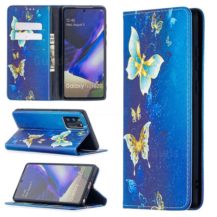Gold Butterfly Slim Magnetic Attraction Wallet Flip Cover for Samsung Galaxy Note 20