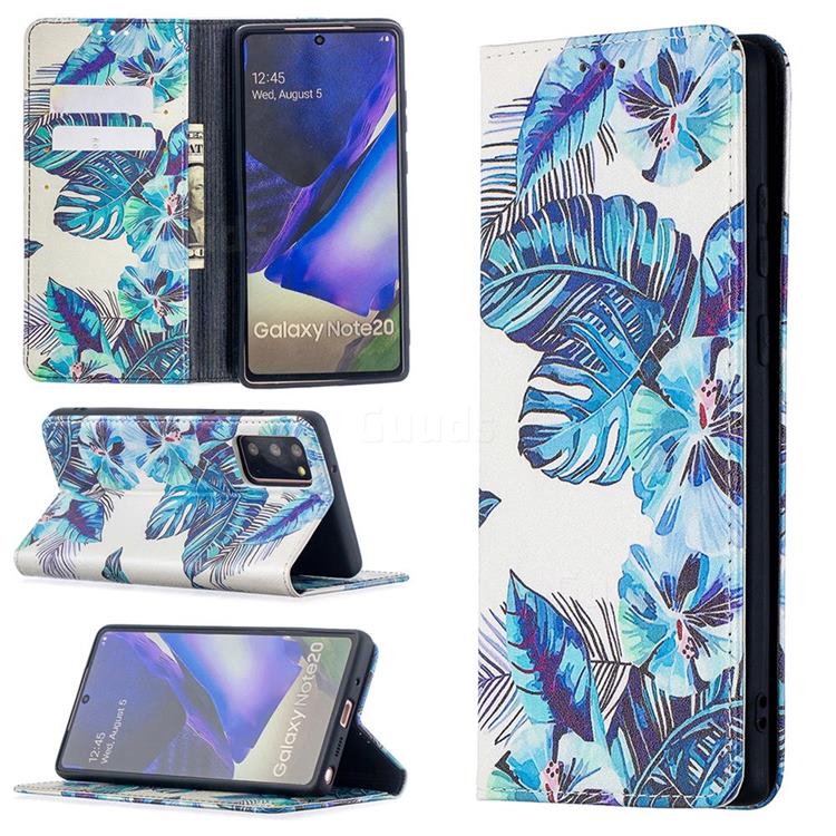 Blue Leaf Slim Magnetic Attraction Wallet Flip Cover for Samsung Galaxy Note 20