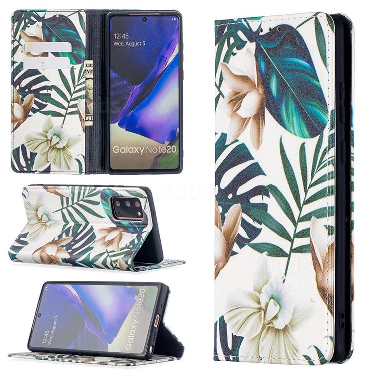 Flower Leaf Slim Magnetic Attraction Wallet Flip Cover for Samsung Galaxy Note 20