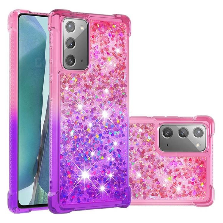 Rainbow Gradient Liquid Glitter Quicksand Sequins Phone Case for Samsung Galaxy Note 20 - Pink Purple