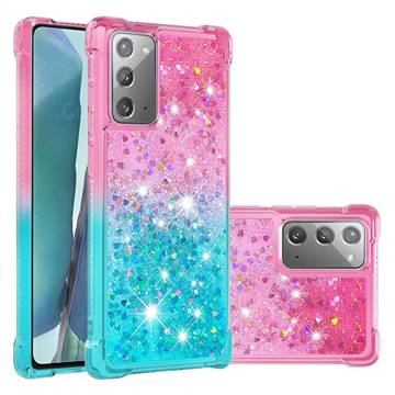 Rainbow Gradient Liquid Glitter Quicksand Sequins Phone Case for Samsung Galaxy Note 20 - Pink Blue