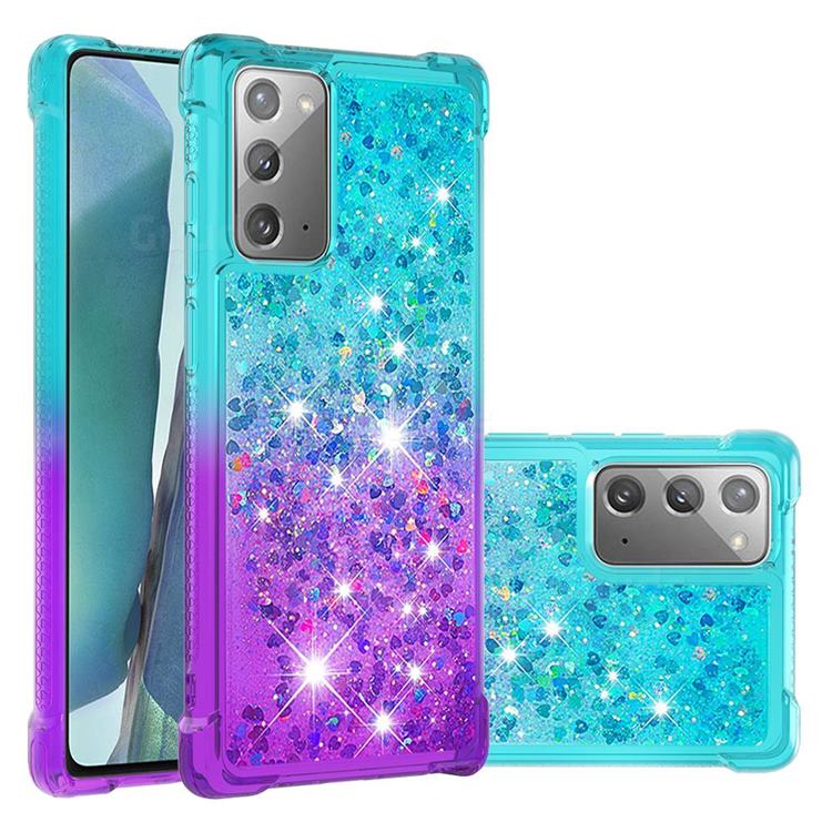 Rainbow Gradient Liquid Glitter Quicksand Sequins Phone Case for Samsung Galaxy Note 20 - Blue Purple