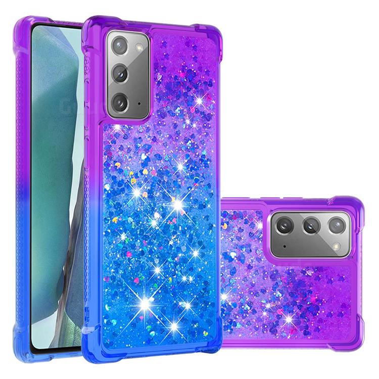 Rainbow Gradient Liquid Glitter Quicksand Sequins Phone Case for Samsung Galaxy Note 20 - Purple Blue