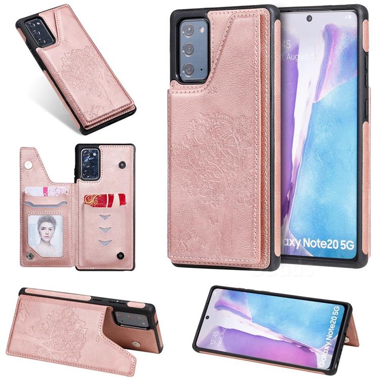 Luxury Tree and Cat Multifunction Magnetic Card Slots Stand Leather Phone Back Cover for Samsung Galaxy Note 20 - Rose Gold