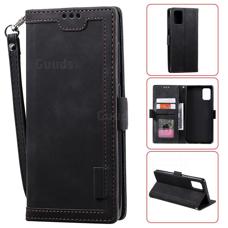 Luxury Retro Stitching Leather Wallet Phone Case for Samsung Galaxy Note 20 - Black