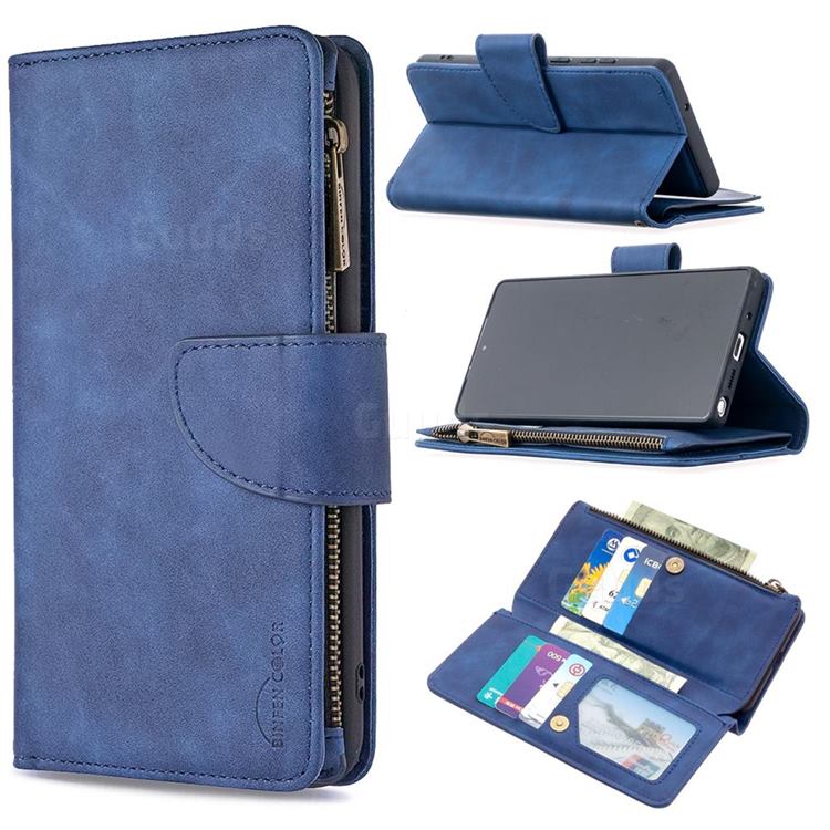 Binfen Color BF02 Sensory Buckle Zipper Multifunction Leather Phone Wallet for Samsung Galaxy Note 20 - Blue