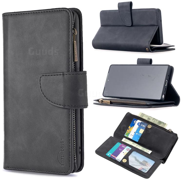 Binfen Color BF02 Sensory Buckle Zipper Multifunction Leather Phone Wallet for Samsung Galaxy Note 20 - Black