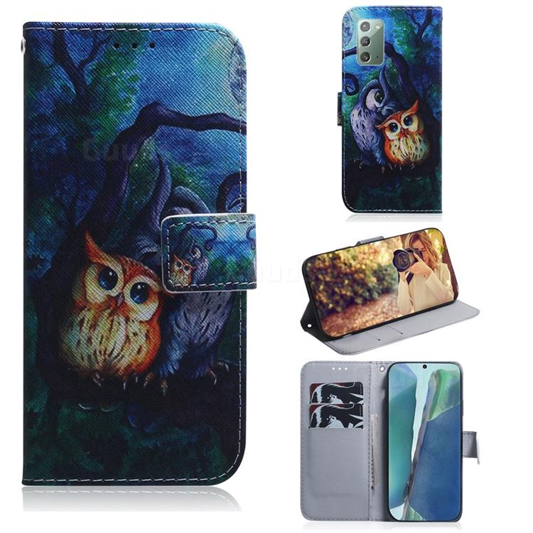 Oil Painting Owl PU Leather Wallet Case for Samsung Galaxy Note 20