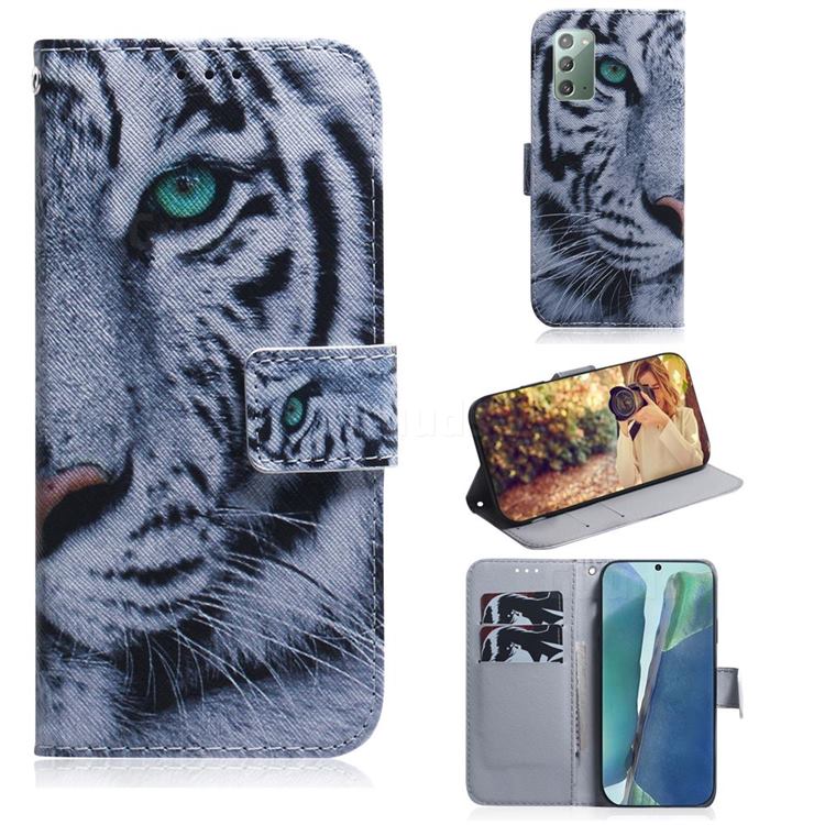 White Tiger PU Leather Wallet Case for Samsung Galaxy Note 20