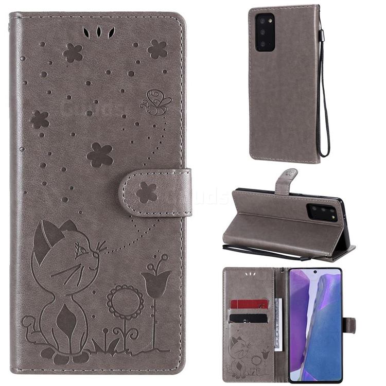 Embossing Bee and Cat Leather Wallet Case for Samsung Galaxy Note 20 - Gray
