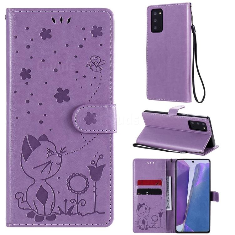 Embossing Bee and Cat Leather Wallet Case for Samsung Galaxy Note 20 - Purple