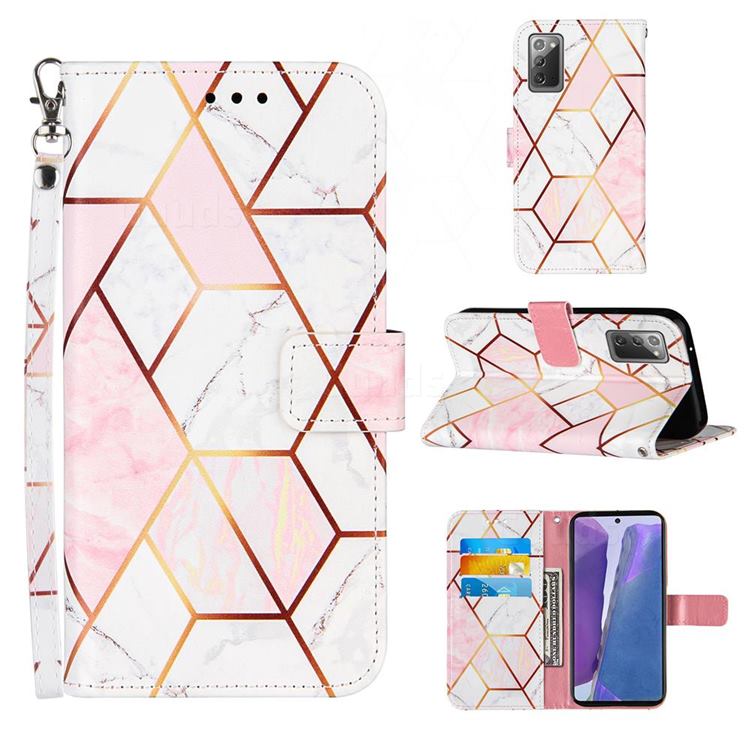 Pink White Stitching Color Marble Leather Wallet Case for Samsung Galaxy Note 20