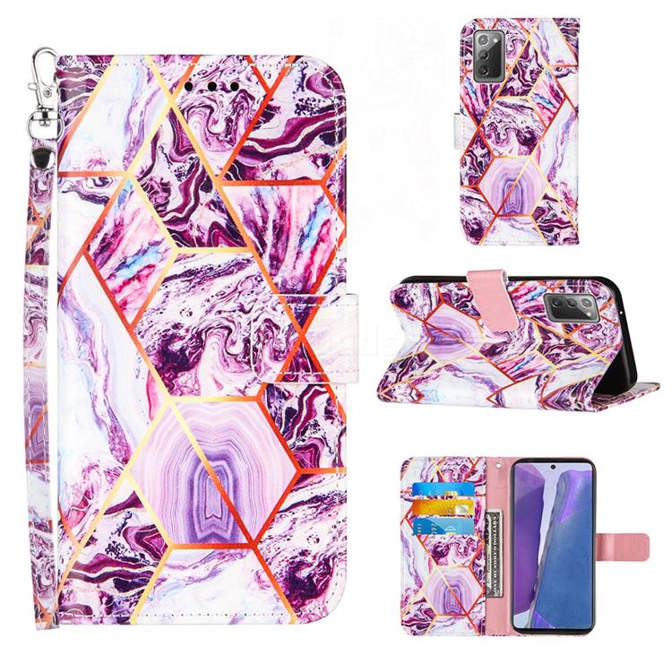 Dream Purple Stitching Color Marble Leather Wallet Case for Samsung Galaxy Note 20