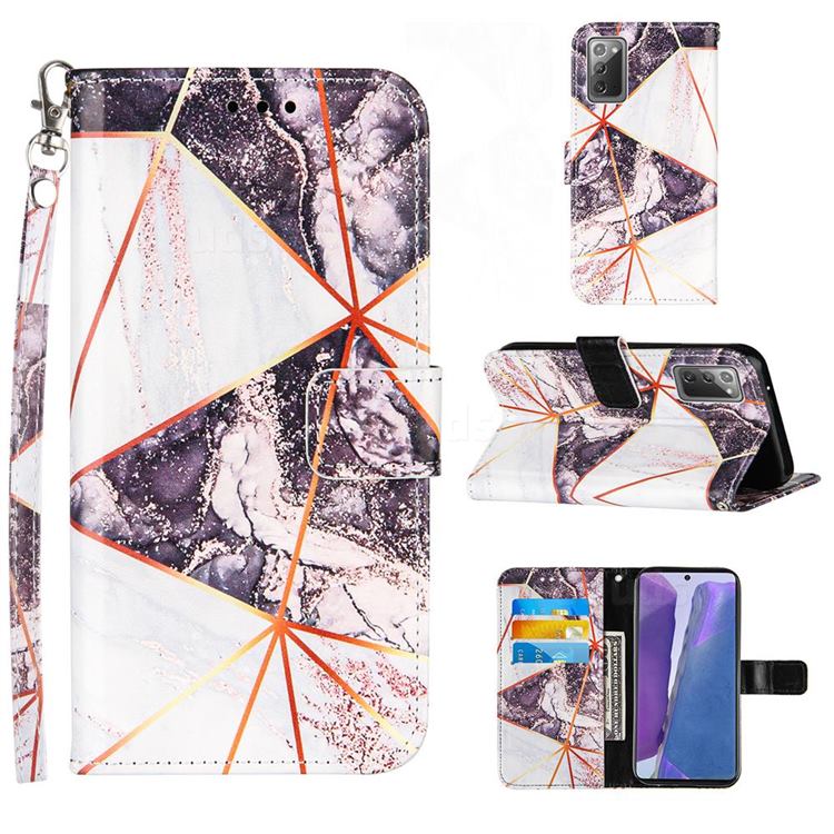 Black and White Stitching Color Marble Leather Wallet Case for Samsung Galaxy Note 20