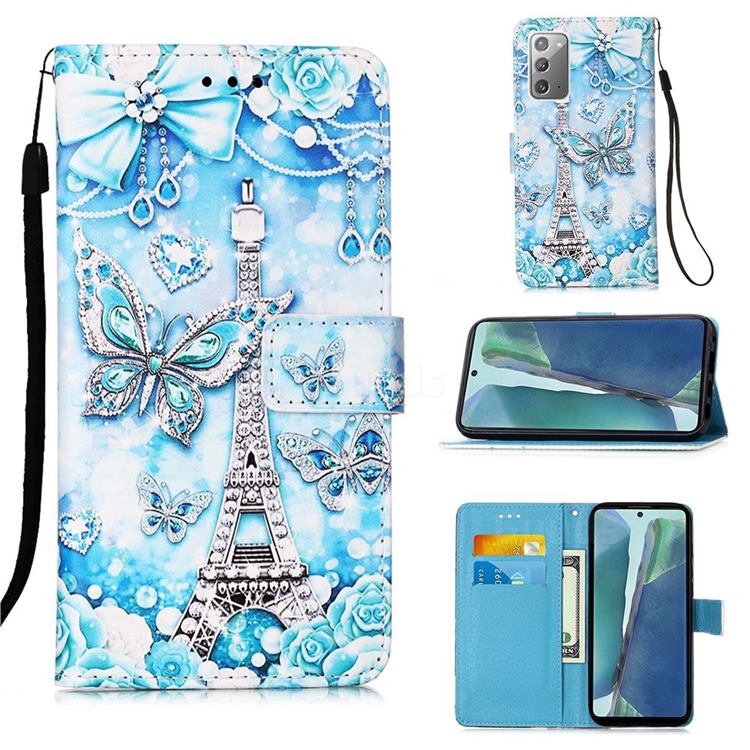Tower Butterfly Matte Leather Wallet Phone Case for Samsung Galaxy Note 20