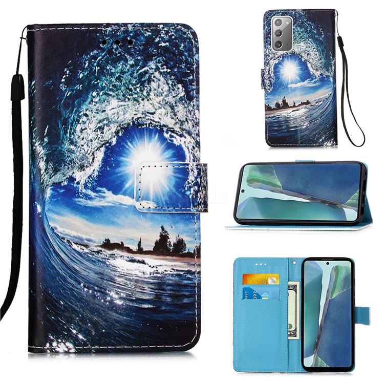 Waves and Sun Matte Leather Wallet Phone Case for Samsung Galaxy Note 20