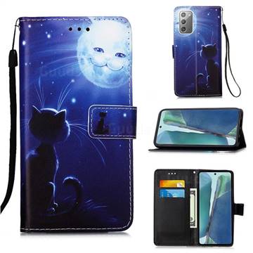 Cat and Moon Matte Leather Wallet Phone Case for Samsung Galaxy Note 20
