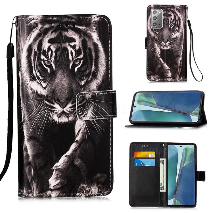Black and White Tiger Matte Leather Wallet Phone Case for Samsung Galaxy Note 20