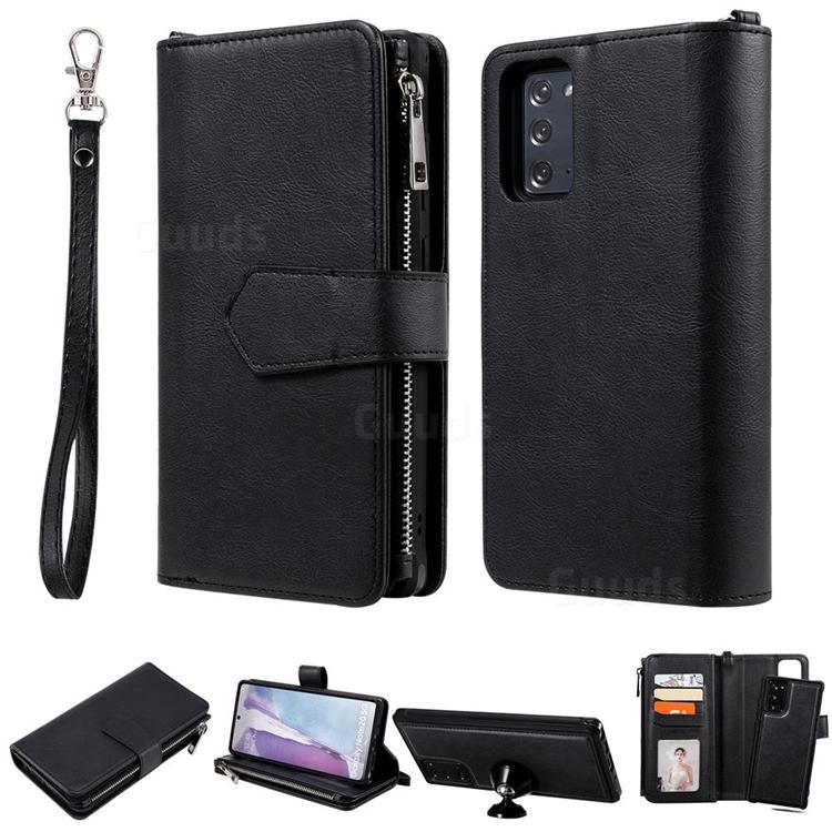 Retro Luxury Multifunction Zipper Leather Phone Wallet for Samsung Galaxy Note 20 - Black