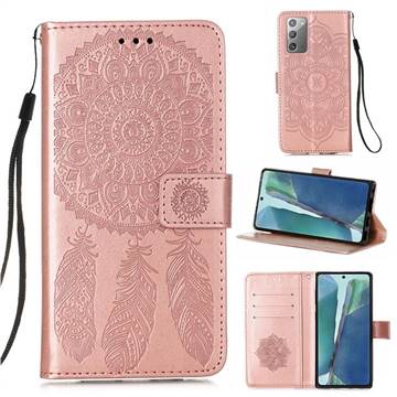 Embossing Dream Catcher Mandala Flower Leather Wallet Case for Samsung Galaxy Note 20 - Rose Gold