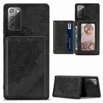 Mandala Flower Cloth Multifunction Stand Card Leather Phone Case for Samsung Galaxy Note 20 - Black