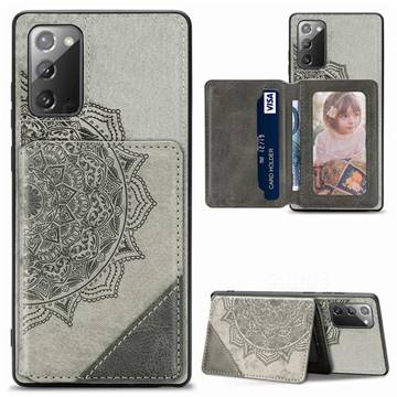 Mandala Flower Cloth Multifunction Stand Card Leather Phone Case for Samsung Galaxy Note 20 - Gray