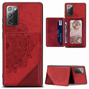 Mandala Flower Cloth Multifunction Stand Card Leather Phone Case for Samsung Galaxy Note 20 - Red
