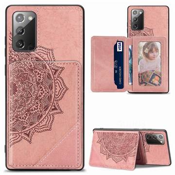 Mandala Flower Cloth Multifunction Stand Card Leather Phone Case for Samsung Galaxy Note 20 - Rose Gold