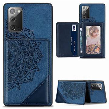Mandala Flower Cloth Multifunction Stand Card Leather Phone Case for Samsung Galaxy Note 20 - Blue
