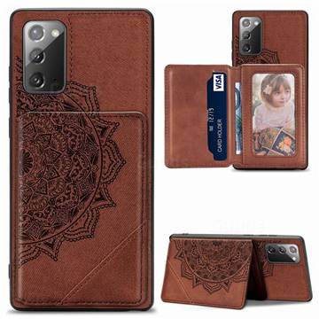 Mandala Flower Cloth Multifunction Stand Card Leather Phone Case for Samsung Galaxy Note 20 - Brown