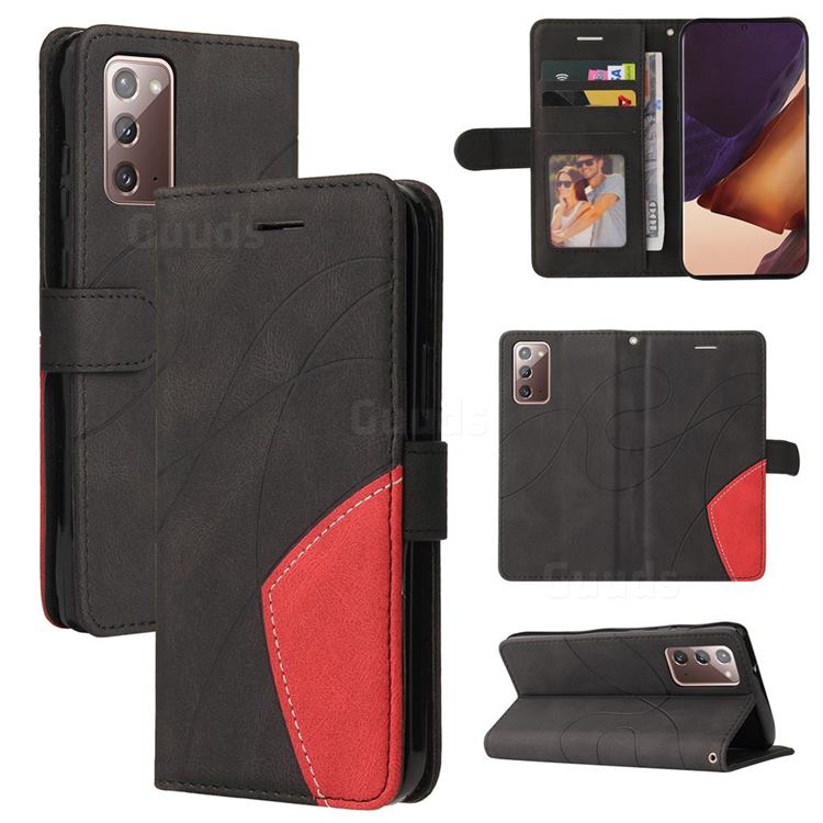 Luxury Two-color Stitching Leather Wallet Case Cover for Samsung Galaxy Note 20 - Black