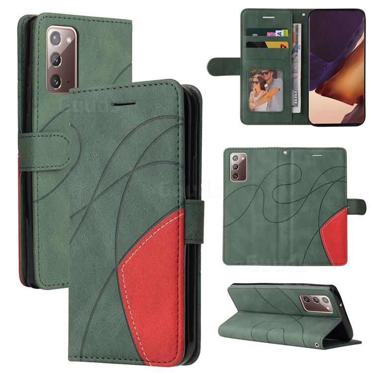 Luxury Two-color Stitching Leather Wallet Case Cover for Samsung Galaxy Note 20 - Green