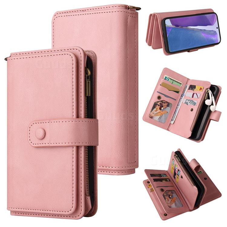 Luxury Multi-functional Zipper Wallet Leather Phone Case Cover for Samsung Galaxy Note 20 - Pink