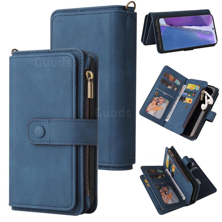 Luxury Multi-functional Zipper Wallet Leather Phone Case Cover for Samsung Galaxy Note 20 - Blue