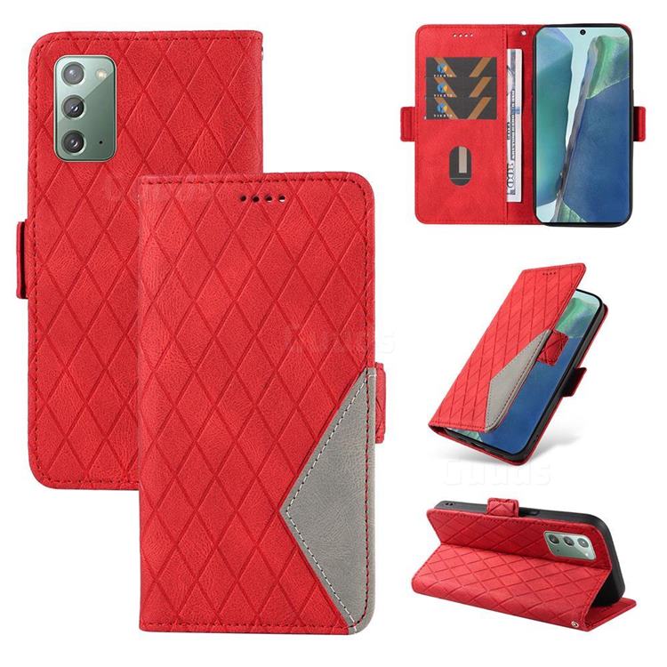 Grid Pattern Splicing Protective Wallet Case Cover for Samsung Galaxy Note 20 - Red