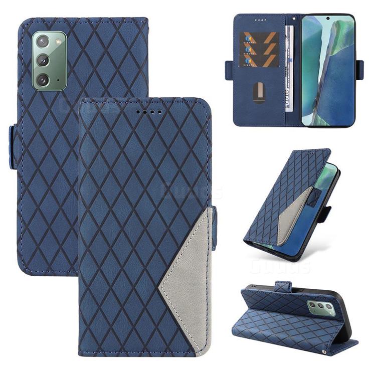 Grid Pattern Splicing Protective Wallet Case Cover for Samsung Galaxy Note 20 - Blue