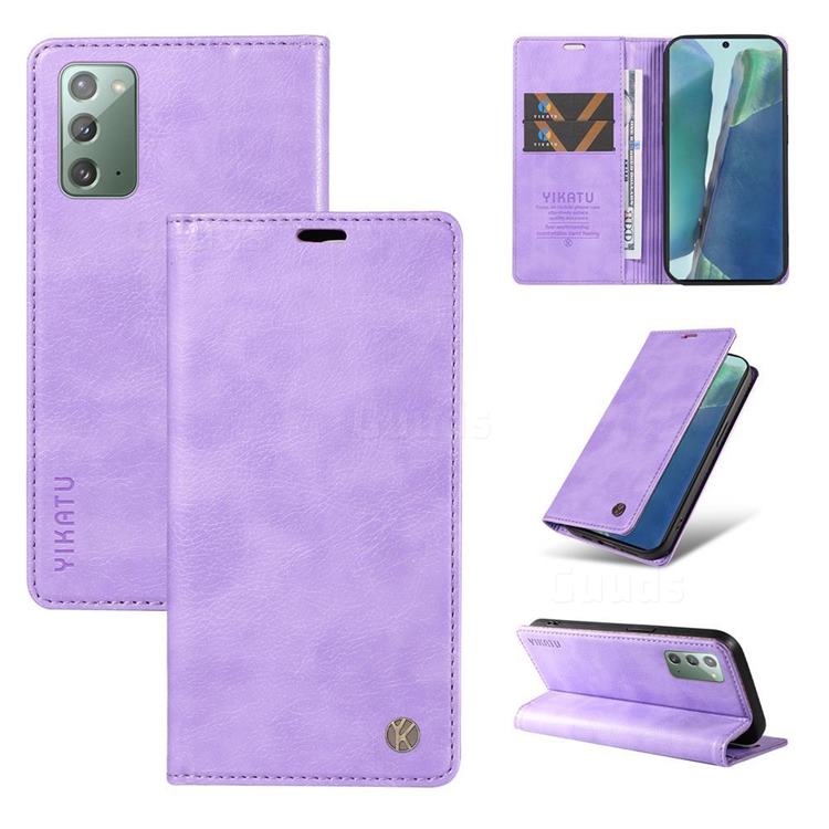 YIKATU Litchi Card Magnetic Automatic Suction Leather Flip Cover for Samsung Galaxy Note 20 - Purple