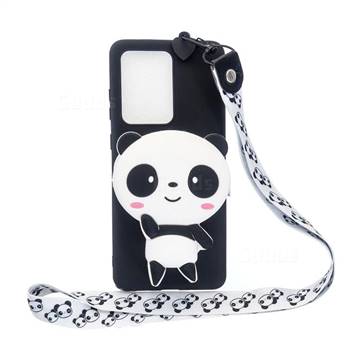 White Panda Neck Lanyard Zipper Wallet Silicone Case for Samsung Galaxy Note 20 Ultra