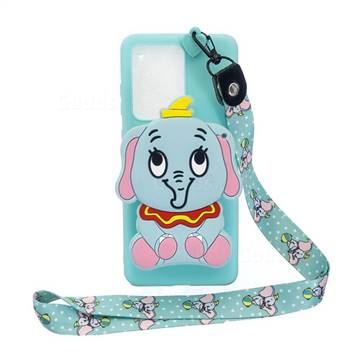 Blue Elephant Neck Lanyard Zipper Wallet Silicone Case for Samsung Galaxy Note 20 Ultra